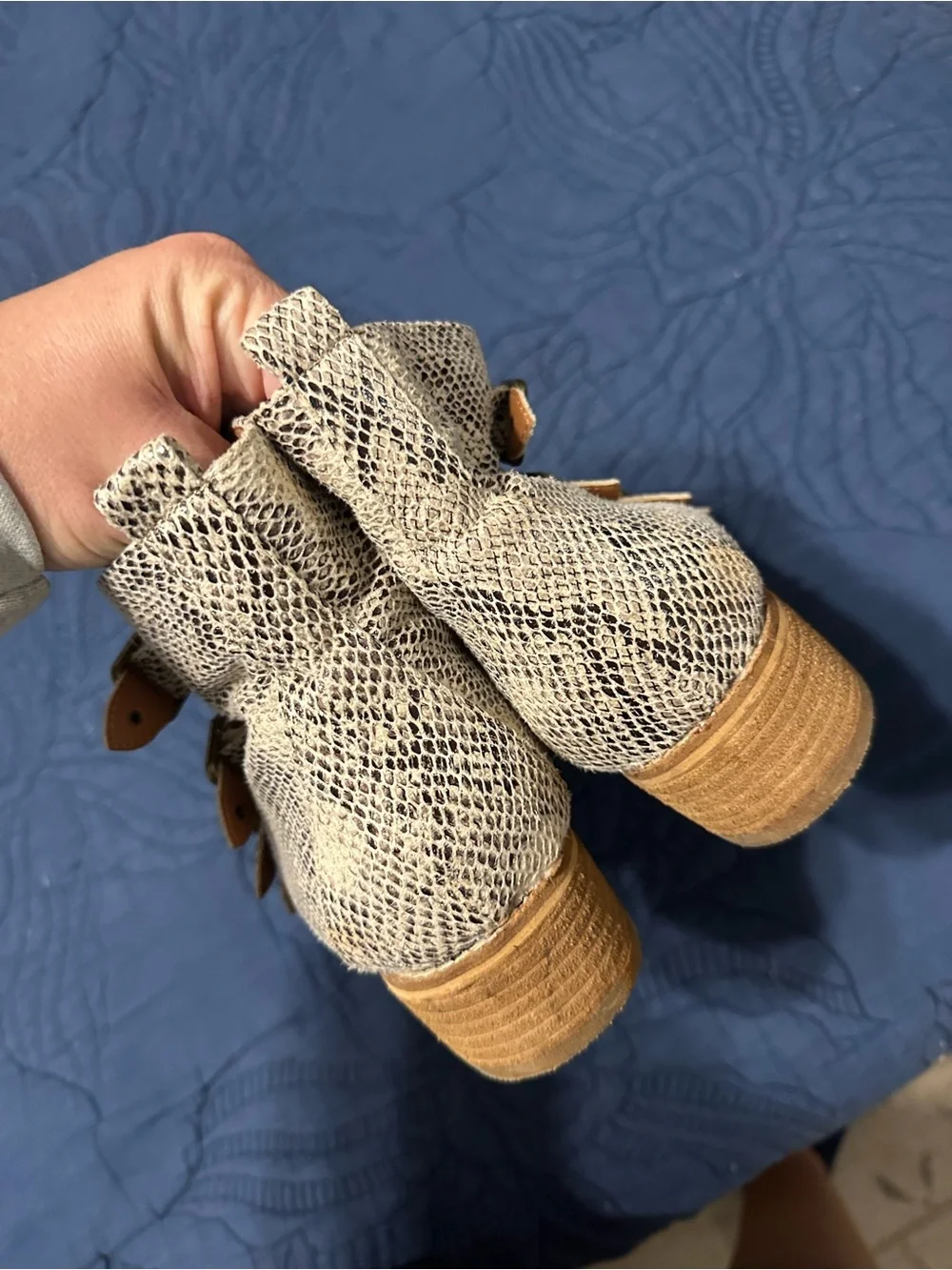 BEAST FASHION Snake-Print Buckle Ankle Boots in Beige size 11